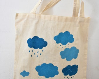 Handpainted Tote Bag, Cute Tote Bag, Canvas tote, 100% Cotton bag, Cloud Tote Bag