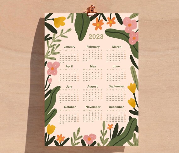 Yearly Printable Calendar 2023 Digital Download Year at a - Etsy