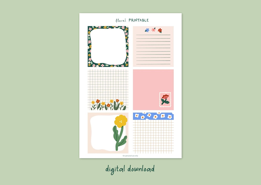 Floral Printable Memo Pads, Digital Download, Notepad, Printable ...