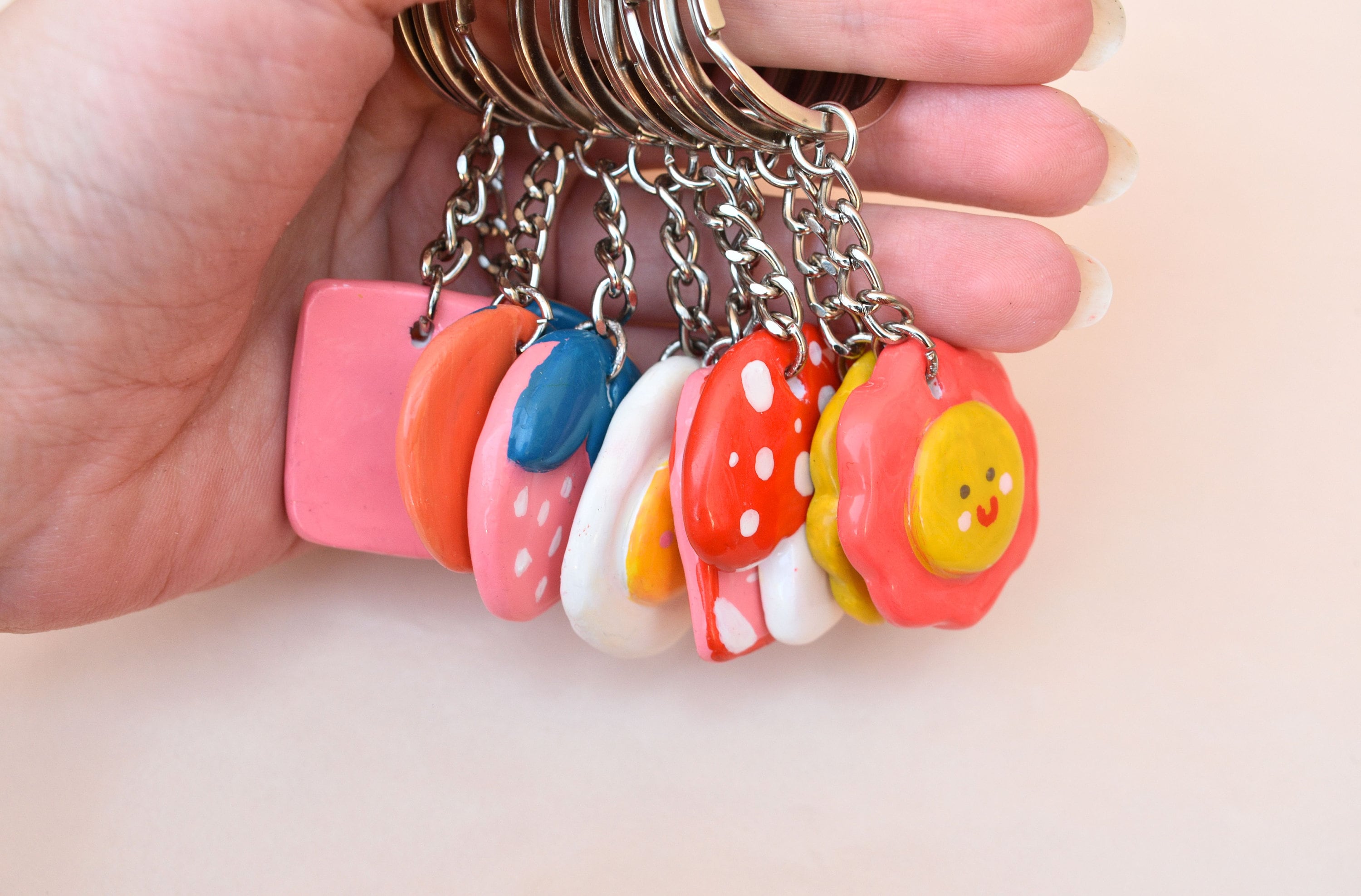 Polymer Clay Keychains Handpainted Cute Charms Flower Etsy