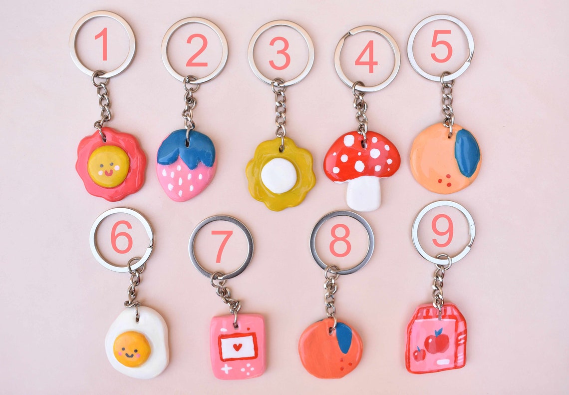 Polymer Clay Keychains Handpainted Cute Charms Flower Etsy Australia