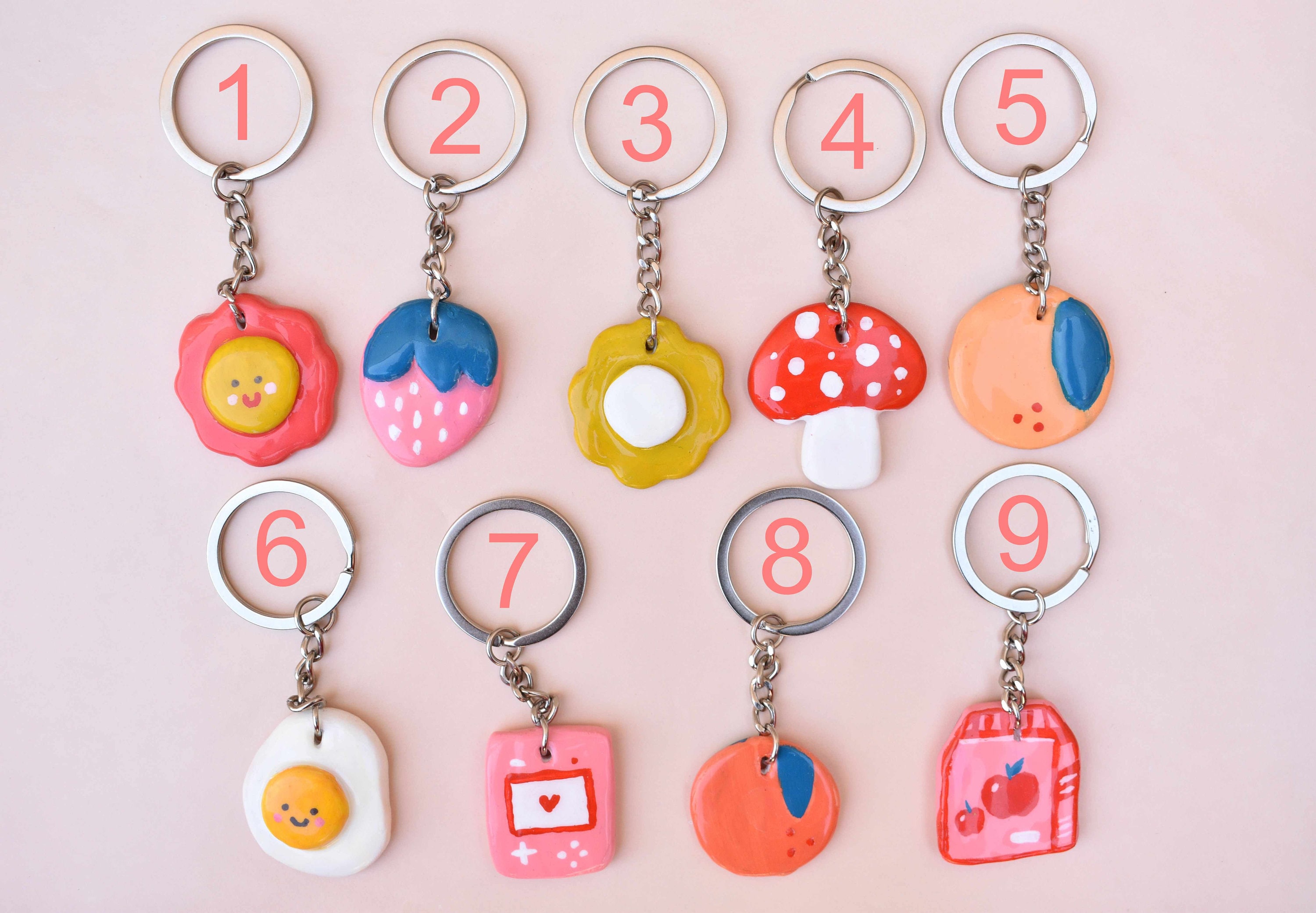 Polymer Clay Keychains Handpainted Cute Charms Flower Etsy Australia