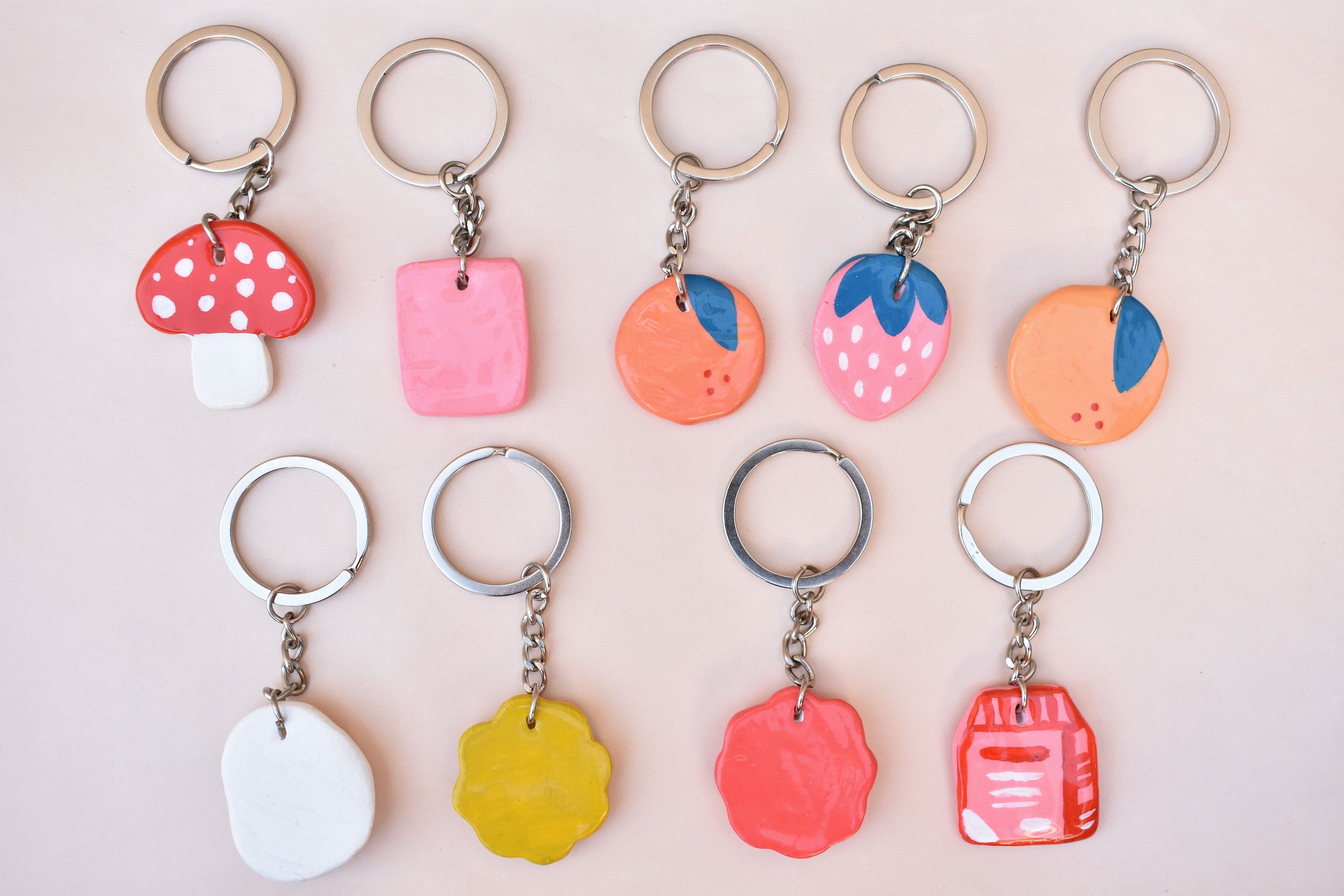 Polymer Clay Keychains Handpainted Cute Charms Flower Etsy