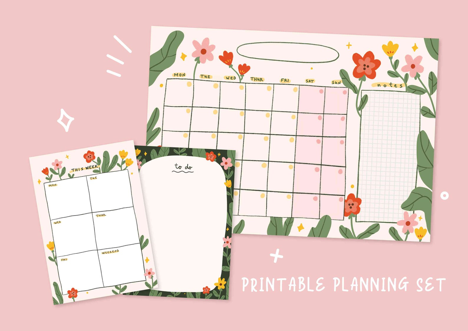Floral Planner Set Printable Planners Monthly Planner - Etsy