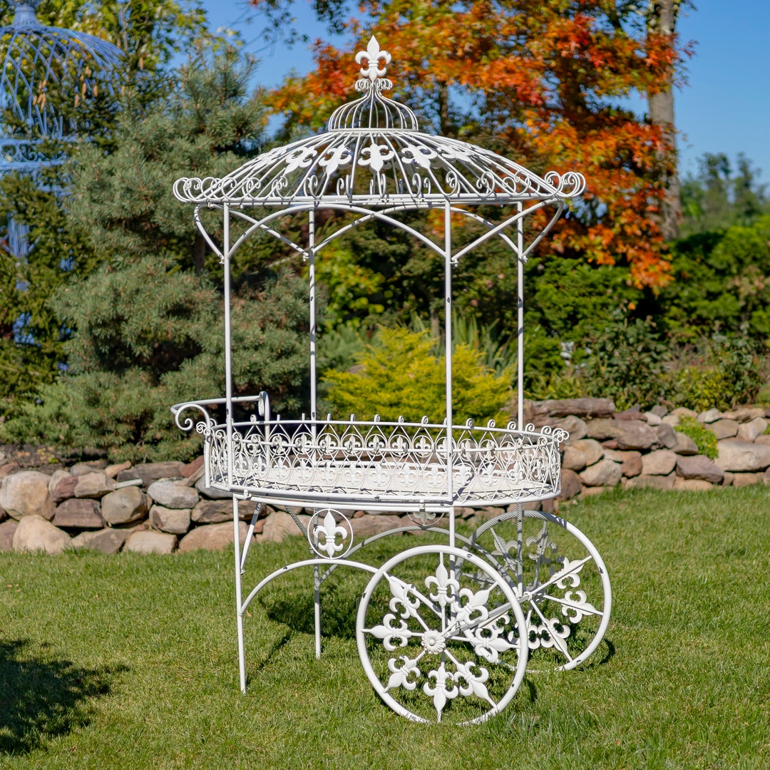 Large Flower Cart With Roof and Moving Wheels Antique White Etsy