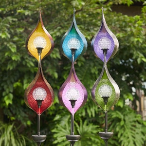 Iron Raindrop Solar Garden Stakes in Six Assorted Colors