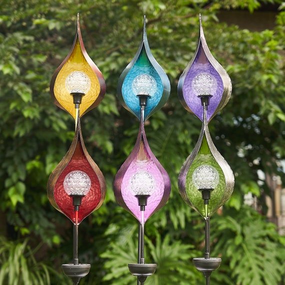 Iron Raindrop Solar Garden Stakes In Six Assorted Colors Iron Raindrop Solar Garden Stakes In, Solar Garden Stakes