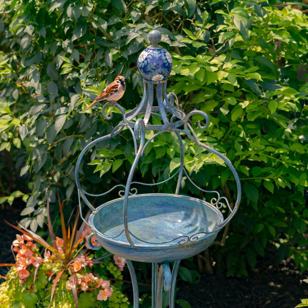 45" Tall Standing Birdbath with Ceramic Sailor Ball- 3 Colors Options