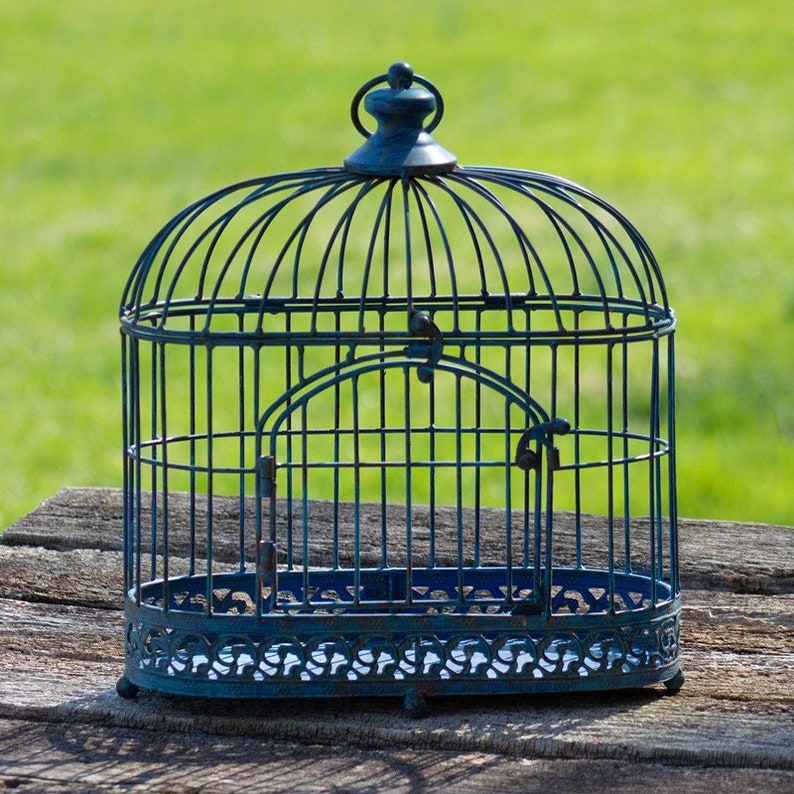 Set of 3 Iron Bird Cage Decorations in Antique Blue Etsy