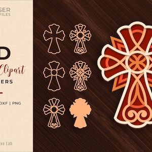 Cross SVG, 3D Layered Cross Svg, Faith Svg, 3D Cross Svg, Cross Mandala, SVG Clipart Bundle, Cut Files for Silhouette & Cricut