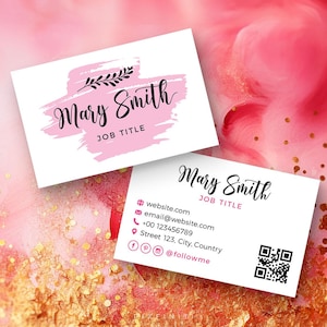 QR-Code gedruckte Visitenkarten personalisiert | Rosa Gold Thema | Doppelseitig | Füge Logo & Social Media | Minimalistisches Visitenkarten Design