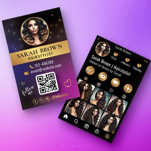 Bedrukte visitekaartjes | Op Instagram geïnspireerd ontwerp | Dubbelzijdig | Logo, QR-code, sociaal toevoegen | Gepersonaliseerde kaart voor haar- en nagelkunstenaar