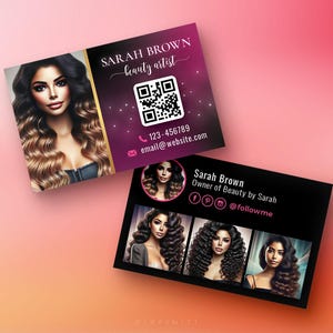 Gedruckte Beauty-Visitenkarten | Instagram inspiriert Design | Doppelseitig | Bild, QR-Code hinzufügen - Social Media | Personalisierte Hair & Nail Artist Karte