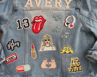 Custom Patch Jacket | Custom Jean Jacket Patches Name | Personalized Denim Jacket l Travis Kelce | Denim Name Jacket | Taylor Swift |