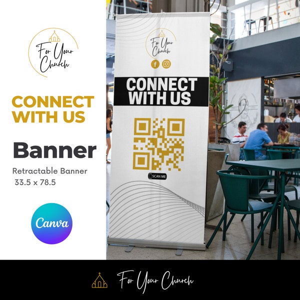Connect With Us church Retractable Banner 33.5 x 78.5 Canva Template **** Instant Download****