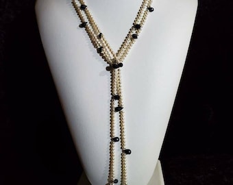 Flapper-Style Freshwater Pearl and Blue Sapphire Necklace