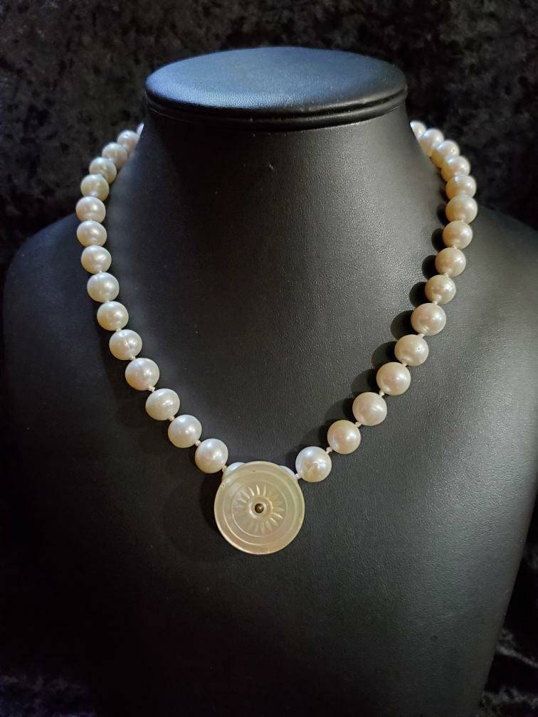 Pearl and Antique Mother of Pearl Button Necklace