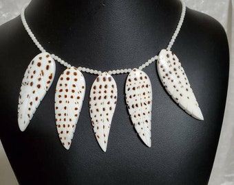 Carved Spotted Seashell and Coral Necklace