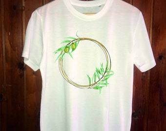White Greek inspired t-shirt with chic olive tree branch