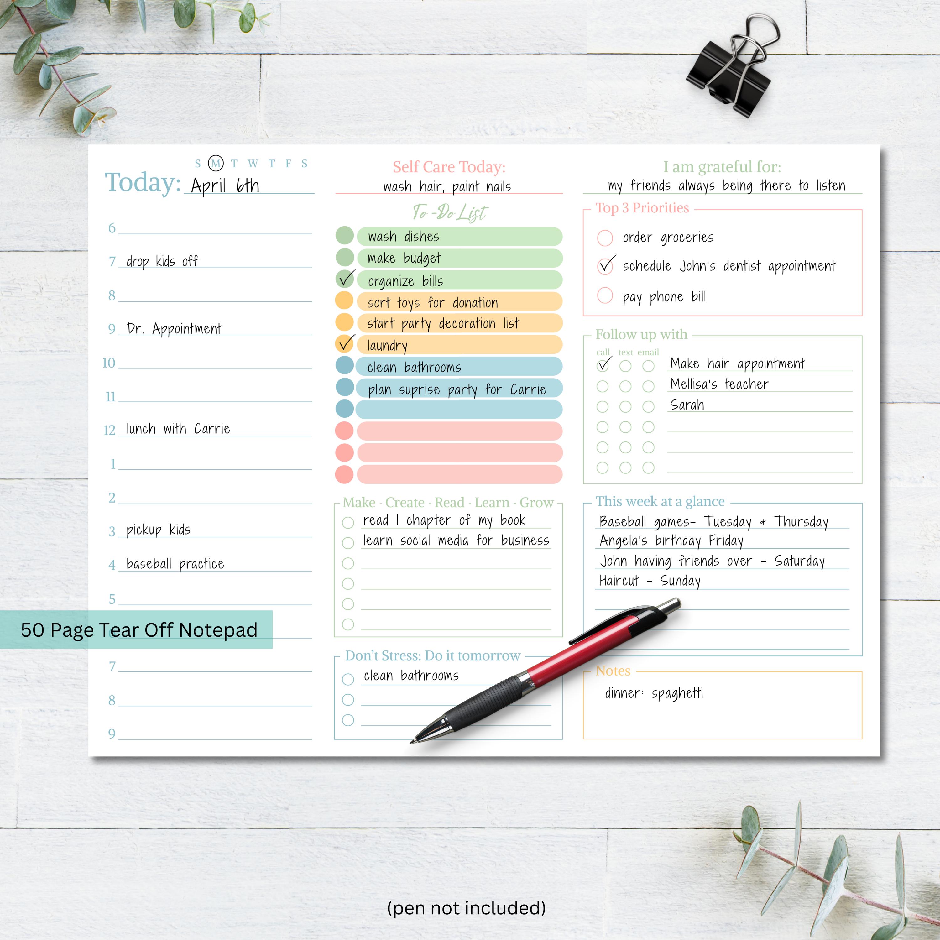 To Do List and Schedule Notepad. 8.5x11, 50 Sheets per Pad. Bright ...