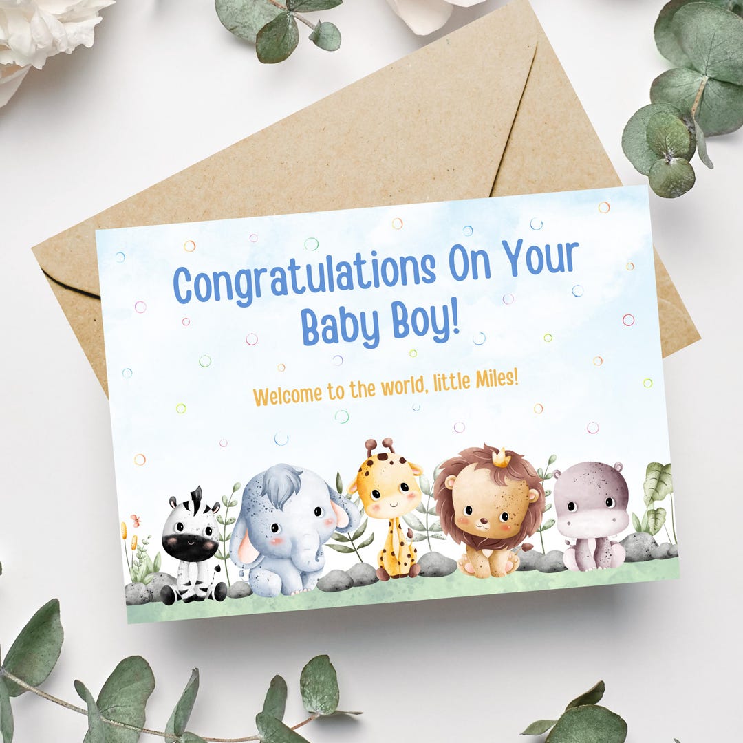 Personalized Baby Animals Card Watercolor New Baby Congratulations Etsy personalized-baby-animals-card-watercolor-new-baby-congratulations-etsy