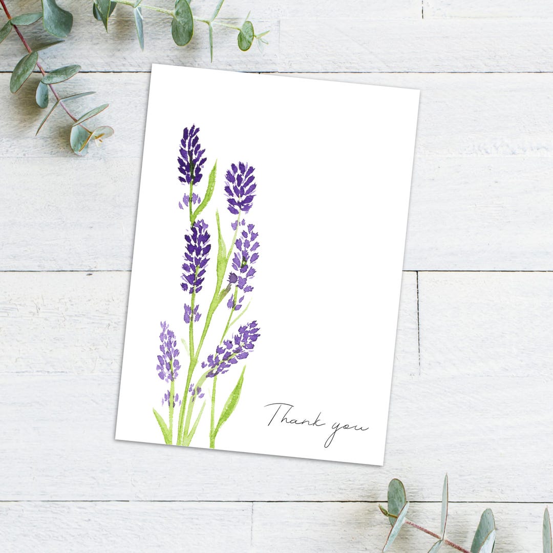 Watercolor Lavender Thank You Card – Hand Painted Floral Note Card - Etsy