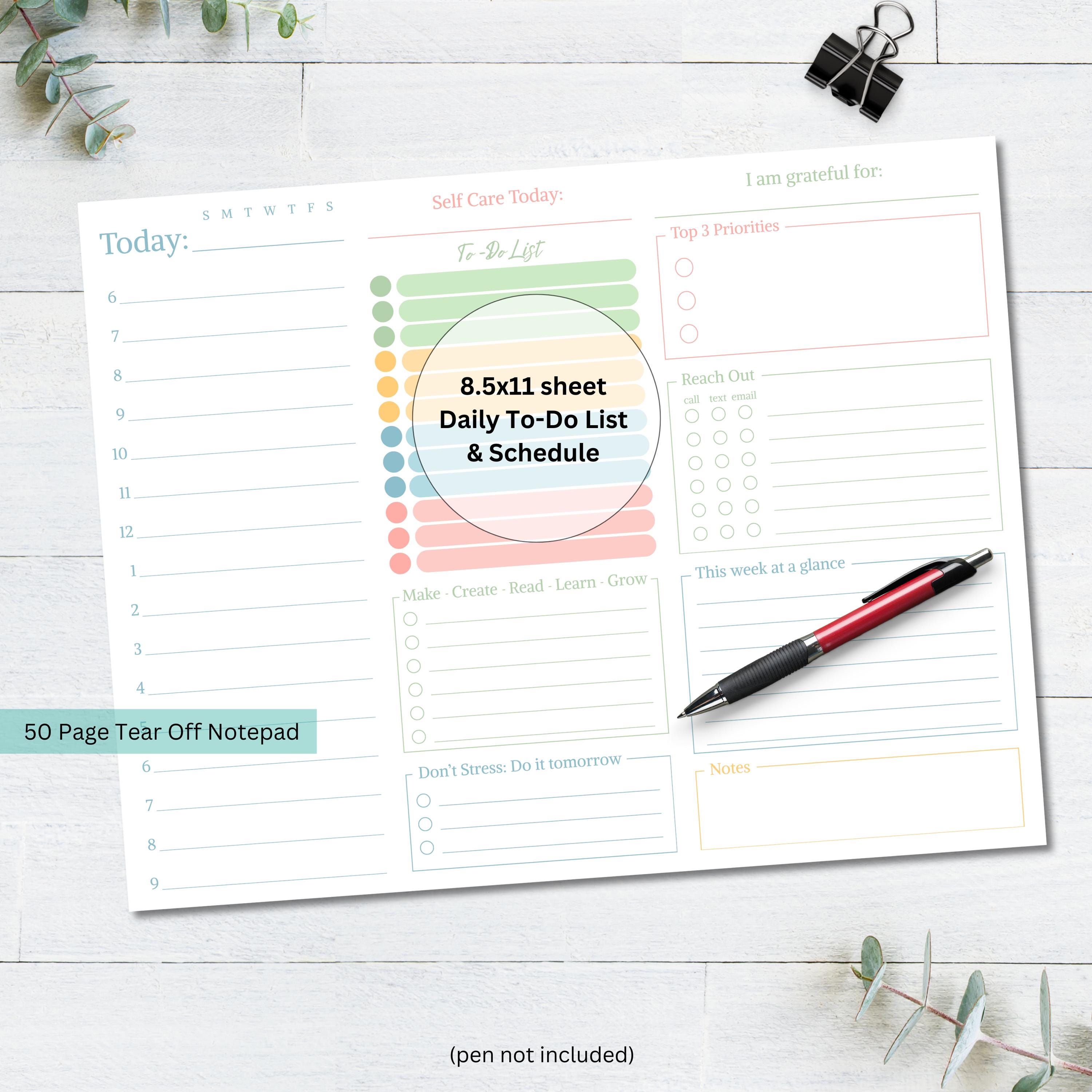 To Do List and Schedule Notepad. 8.5x11, 50 Sheets per Pad. Bright ...