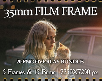 35mm Film Frame Overlay Bundle – Real Analog Frames & Film Burns (20 PNG)