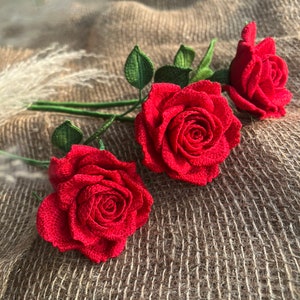 Crochet Red Rose Flowers, Flower Bouquet, Handmade Flowers , Crocheted ...