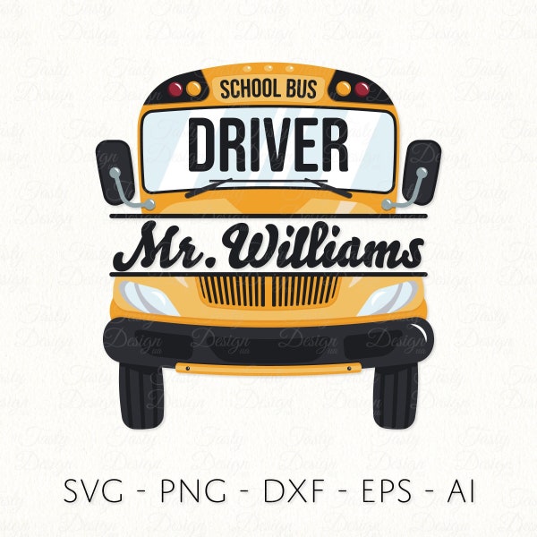 School Bus Driver SVG PNG DXF Split Name Frame Template