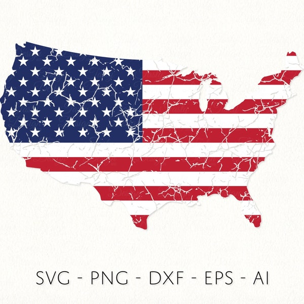 Distressed USA Flag Map SVG American flag vector file 4th of July Patriotic decal file Independence day United States of America svg png dxf