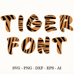 Fonte de tigre SVG Arquivo de corte do alfabeto de animais selvagens Wildcats svg Letras de listras de tigre Monograma de pele de tigre clipart Safari SVG Cricut Silhouette DXF