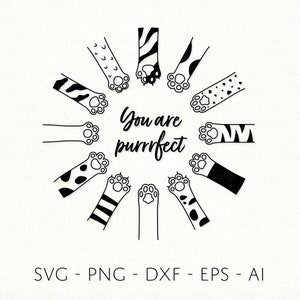 Cat Paws Frame SVG U bent purrrfect PNG Meow party clipart Sublimation Decal bestand