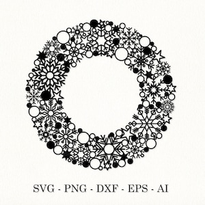 Christmas snowflake wreath svg Merry Christmas monogram cut file Snowflakes frame laser vector file Ornaments clipart Cricut Silhouette DXF