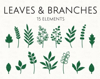 Leaves svg Branch cut file Foliage bundle Greenery for Rolled Flowers Paper leaf template PNG SVG EPS