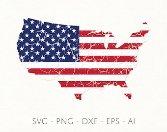 Distressed USA Flag Map SVG Amerikanische Flagge Vektordatei 4. Juli Patriotische Aufkleber Datei Independence Day United States of America svg png dxf