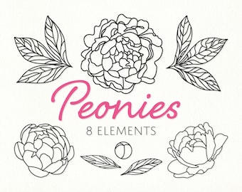 Peony SVG DXF PNG Peonies with Leaves Floral set Botanical clipart Sublimation file Wedding design bundle for Cricut