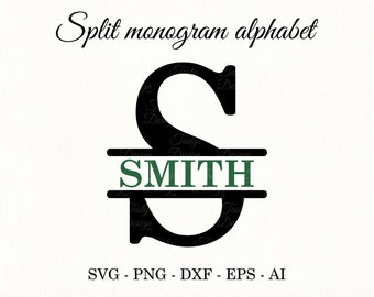 Split monogram font SVG Split alphabet monogram PNG Split letters svg Family monogram svg Initial monogram svg Cricut Silhouette Decal file