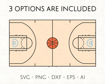Basketbalveld SVG-bestand Sports Field Outline Clip Art Vector voor Cricut Sublimation Decal
