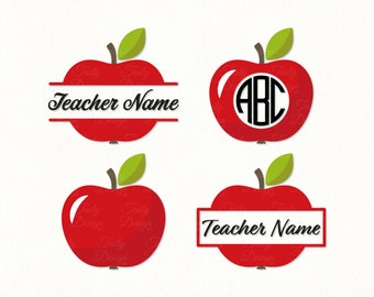 Apple SVG Teacher monogram SVG Back to school SVG Apple frame svg png eps dxf Red Apple clipart Cricut