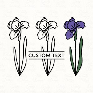 Iris febrero nacimiento flor SVG PNG DXF sublimación archivo de calcomanía floral marco de nombre dividido