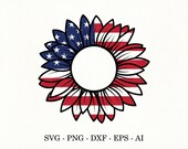 Patriotic sunflower SVG monogram USA flag sunflower monogram cut file American flag flower clipart Independence Day decal Cricut Silhouette