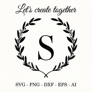 Lorbeerkranz Monogramm svg Lorbeer Buchstaben Monogramm Alphabet Lorbeer Schriften svg Hochzeit Initiale Decal Datei Cricut runde WandFamilie Monogramm