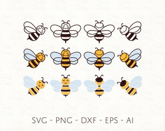 Bee SVG Cute Bees Outline Bumblebee Silhouette PNG DXF Sublimation Decal Cricut file