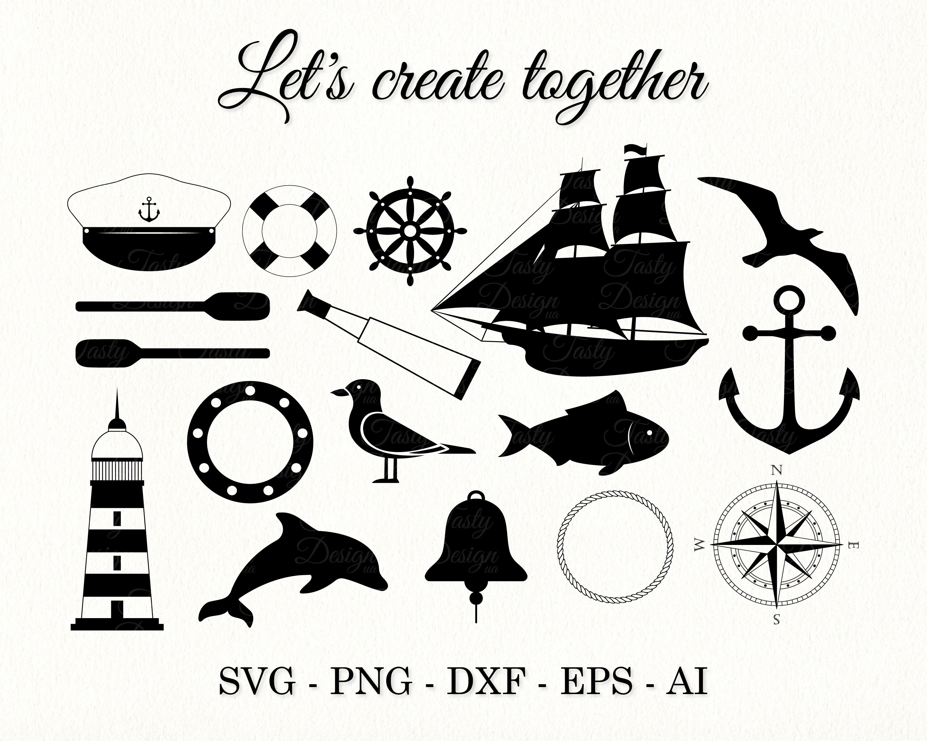 Nautische Bündel Svg nautische Set Svg Dxf geschnitten Datei | Etsy