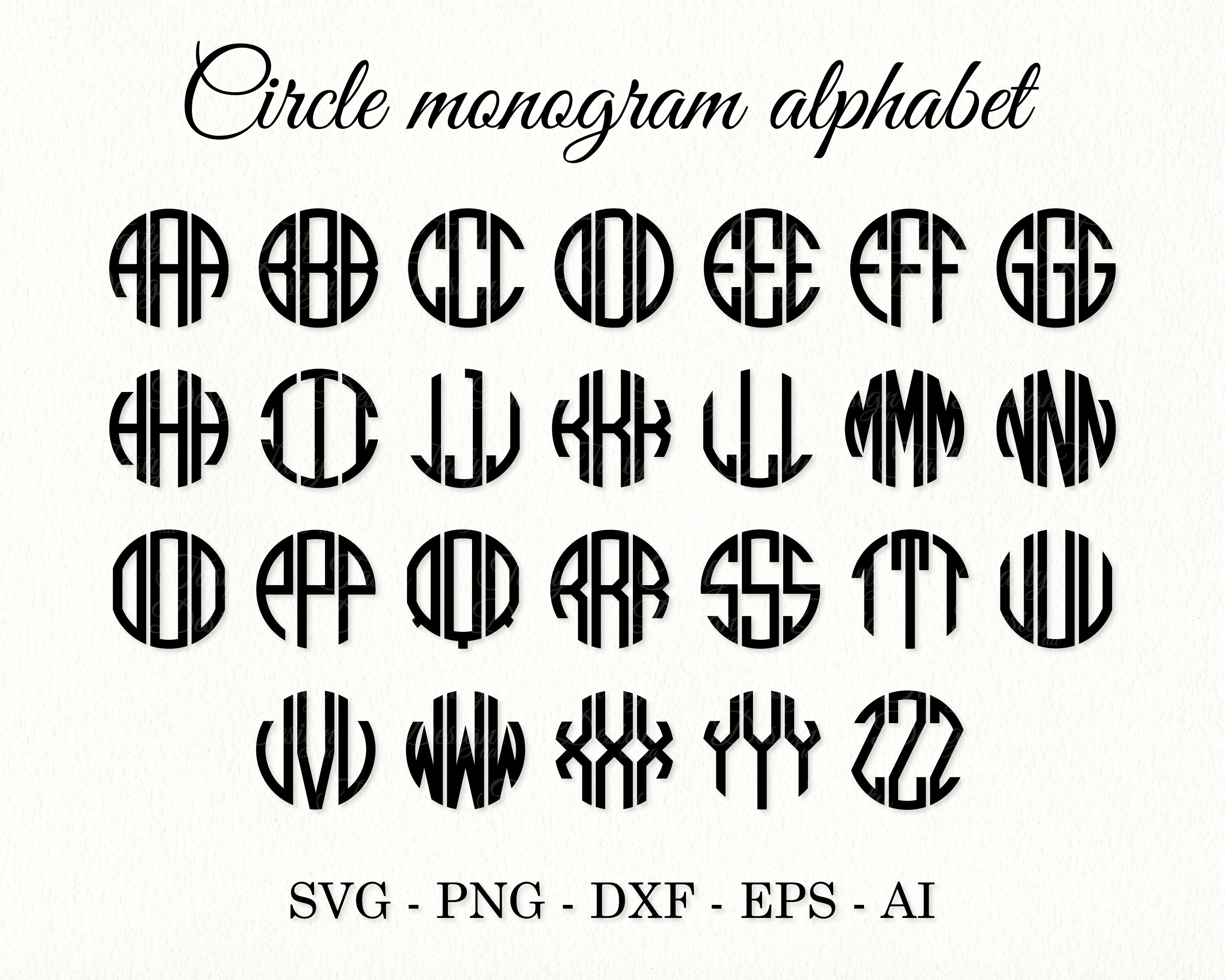 Círculo monograma alfabeto svg letras de monograma redondo svg | Etsy