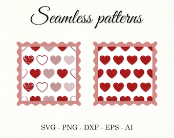 Motif de cœur sans couture SVG Hearts print SVG Saint-Valentin PNG Love background svg Fichier de sublimation Clipart eps dxf