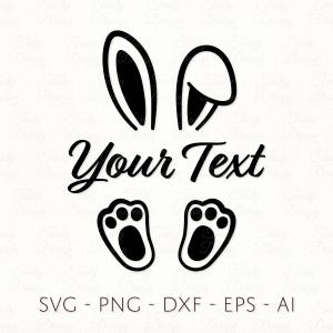 Hase Split Name Rahmen Baby Kaninchen Ohren und Pfoten SVG PNG DXF Vektordatei Sublimationsaufkleber Ostern Monogramm Vorlage