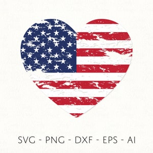 Bandeira do coração americano SVG angustiado bandeira dos EUA PNG Dia da Independência da América vetor arquivo de corte patriótico em camadas 4 de julho decalque de sublimação