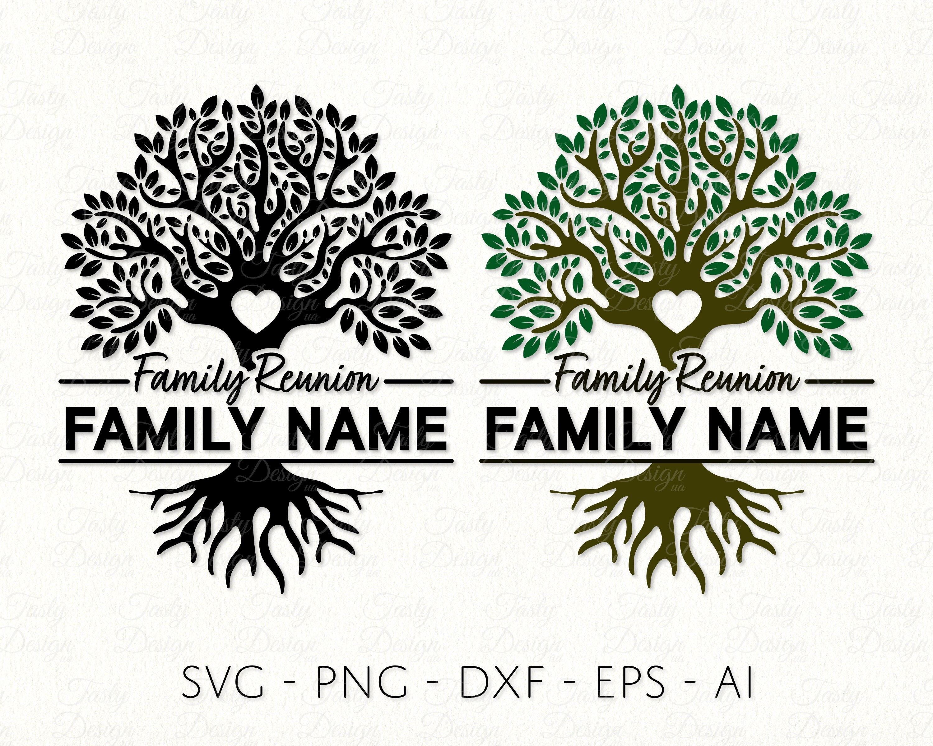 Family Reunion SVG PNG DXF Tree Split Name Frame Monogram Printable ...